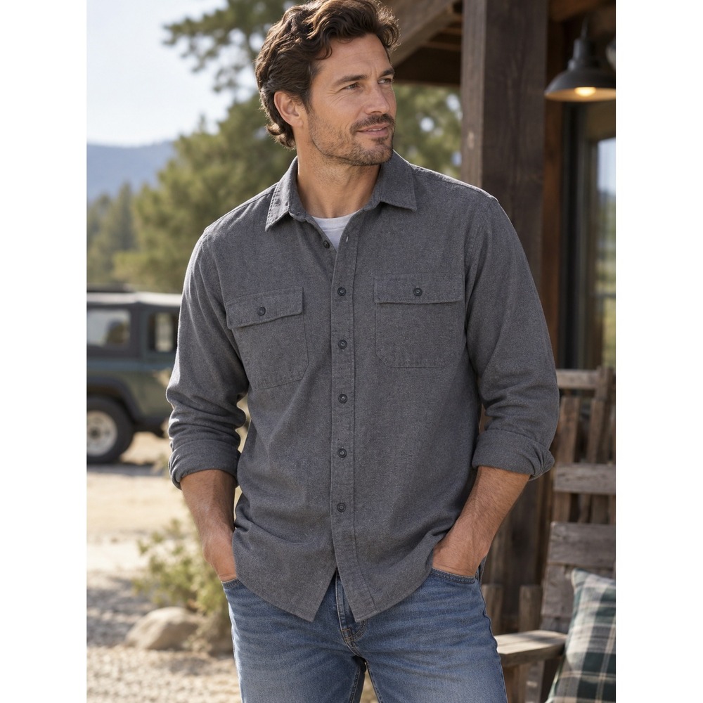 L.L.Bean Flannel Shirt Mens L Gray Long Sleeve Cotton Button Down 187923